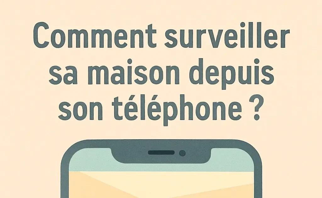 Vue d'un téléphone portable utilisant une application de caméra de sécurité pour surveiller un salon à distance.