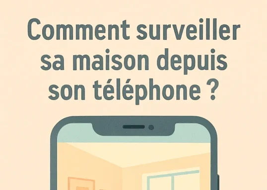 Vue d'un téléphone portable utilisant une application de caméra de sécurité pour surveiller un salon à distance.