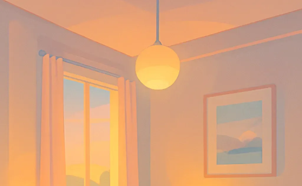 Une pièce doucement illuminée par un éclairage progressif, illustrant une routine matinale harmonieuse.