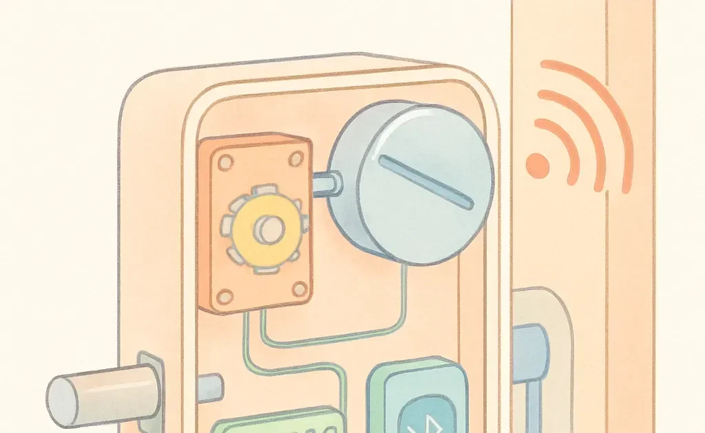 Infographie détaillant l'anatomie d'une serrure connectée et ses composants technologiques clés.