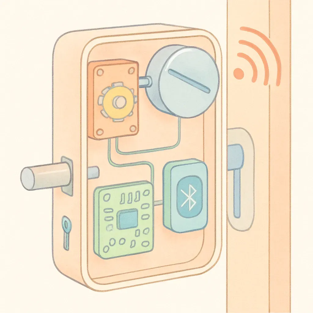 Infographie détaillant l'anatomie d'une serrure connectée et ses composants technologiques clés.