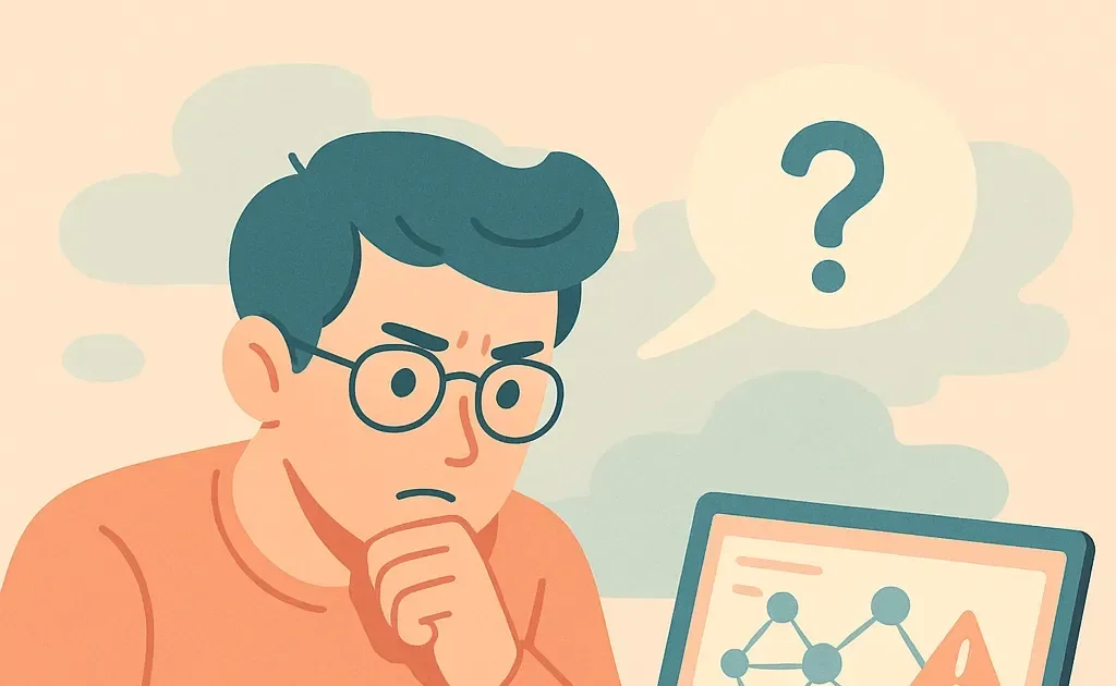 Un homme utilisant un ordinateur portable pour diagnostiquer un problème de connexion réseau, avec des appareils connectés visibles autour de lui, mettant en évidence une scène de dépannage technique à domicile.