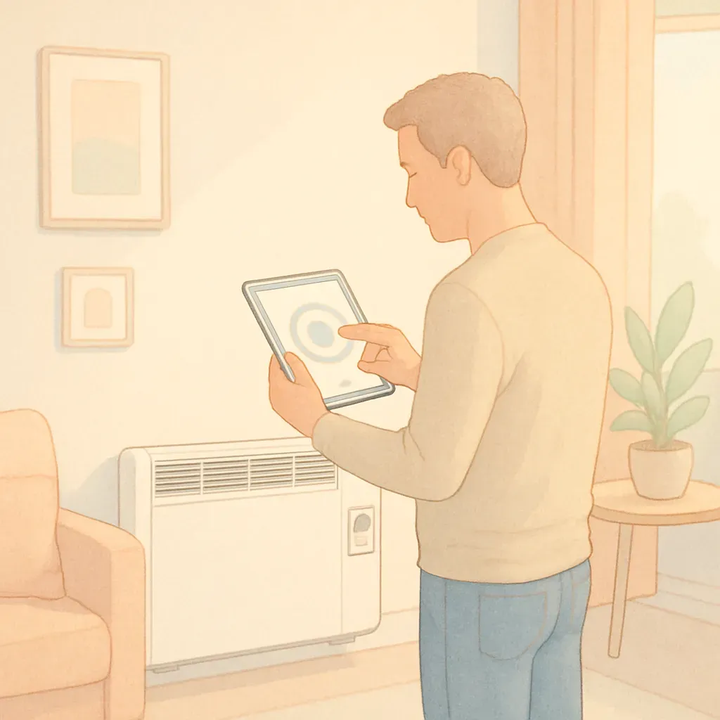 Manipulation d'un radiateur à accumulation par domotique à l'aide d'une tablette tactile.