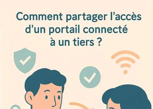 Une image montrant un utilisateur de smartphone partageant un code QR pour l'accès à un portail, symbolisant la sécurité et la connectivité.