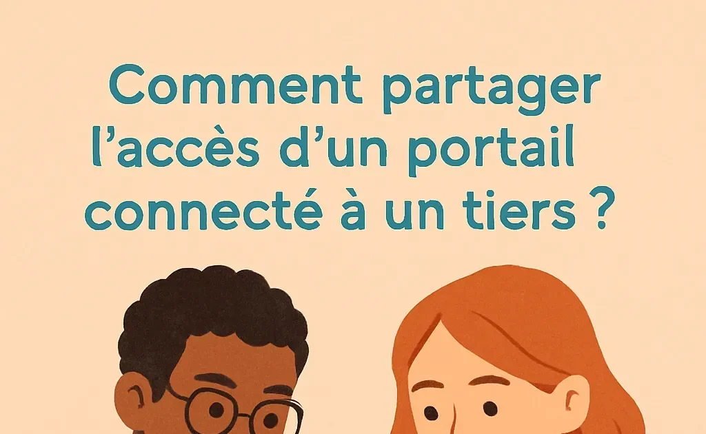 Deux personnes collaborant devant un ordinateur portable, apprenant à partager l'accès à un portail connecté.