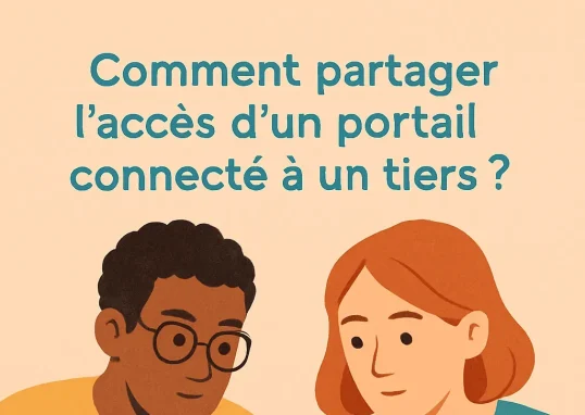 Deux personnes collaborant devant un ordinateur portable, apprenant à partager l'accès à un portail connecté.