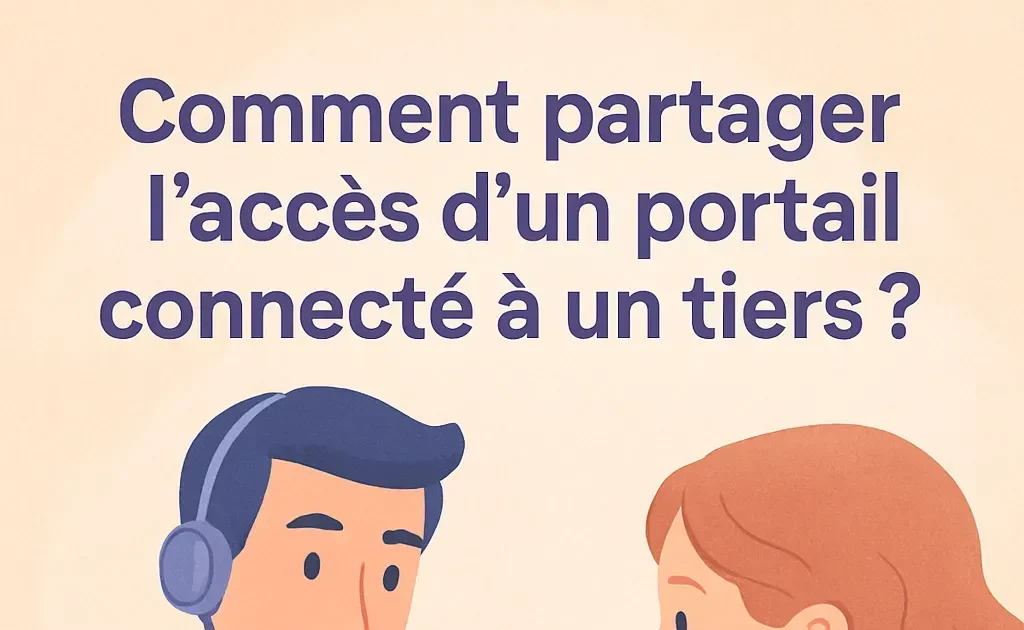 Un professionnel du service client aide une cliente à comprendre le processus de partage d'accès à un portail en ligne en discutant devant un écran.